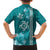 Teal Hibiscus Turle Family Matching Summer Maxi Dress and Hawaiian Shirt Hawaiian Style Tribal Tapa Pattern