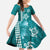 Teal Hibiscus Turle Family Matching Summer Maxi Dress and Hawaiian Shirt Hawaiian Style Tribal Tapa Pattern