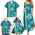 Teal Hibiscus Turle Family Matching Summer Maxi Dress and Hawaiian Shirt Hawaiian Style Tribal Tapa Pattern