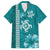 Teal Hibiscus Turle Family Matching Summer Maxi Dress and Hawaiian Shirt Hawaiian Style Tribal Tapa Pattern