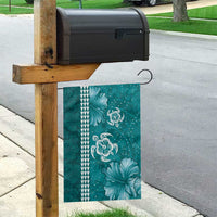 Teal Hibiscus Turle Garden Flag Hawaiian Style Tribal Tapa Pattern