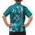 Teal Hibiscus Turle Hawaiian Shirt Hawaiian Style Tribal Tapa Pattern