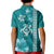 Teal Hibiscus Turle Kid Polo Shirt Hawaiian Style Tribal Tapa Pattern