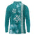 Teal Hibiscus Turle Long Sleeve Polo Shirt Hawaiian Style Tribal Tapa Pattern