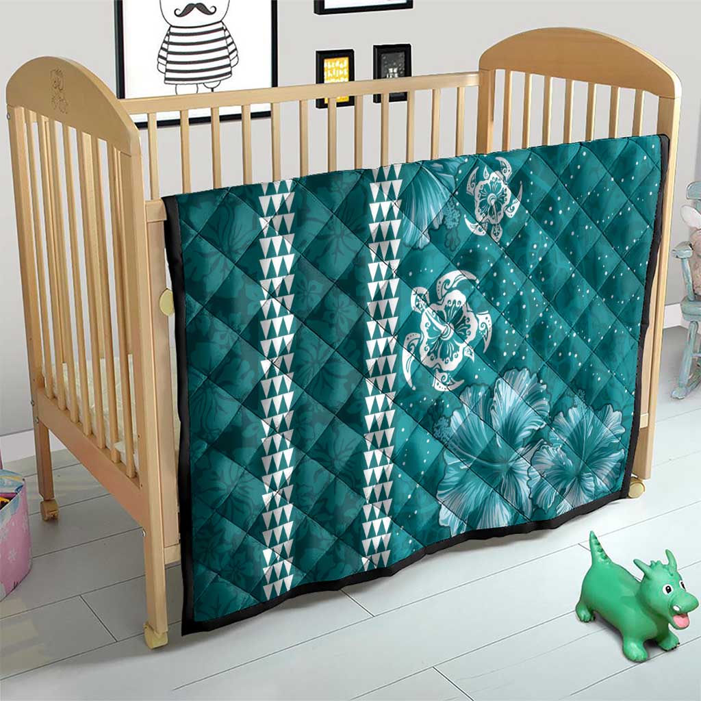 Teal Hibiscus Turle Quilt Hawaiian Style Tribal Tapa Pattern