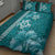 Teal Hibiscus Turle Quilt Bed Set Hawaiian Style Tribal Tapa Pattern