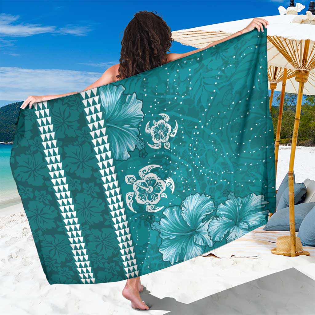 Teal Hibiscus Turle Sarong Hawaiian Style Tribal Tapa Pattern LT9 One Size 44 x 66 inches Teal - Polynesian Pride