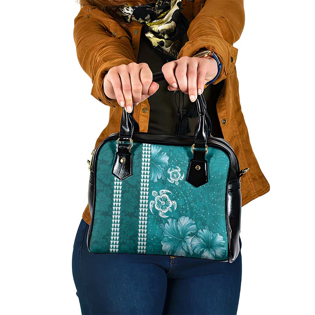 Teal Hibiscus Turle Shoulder Handbag Hawaiian Style Tribal Tapa Pattern LT9 One Size Teal - Polynesian Pride