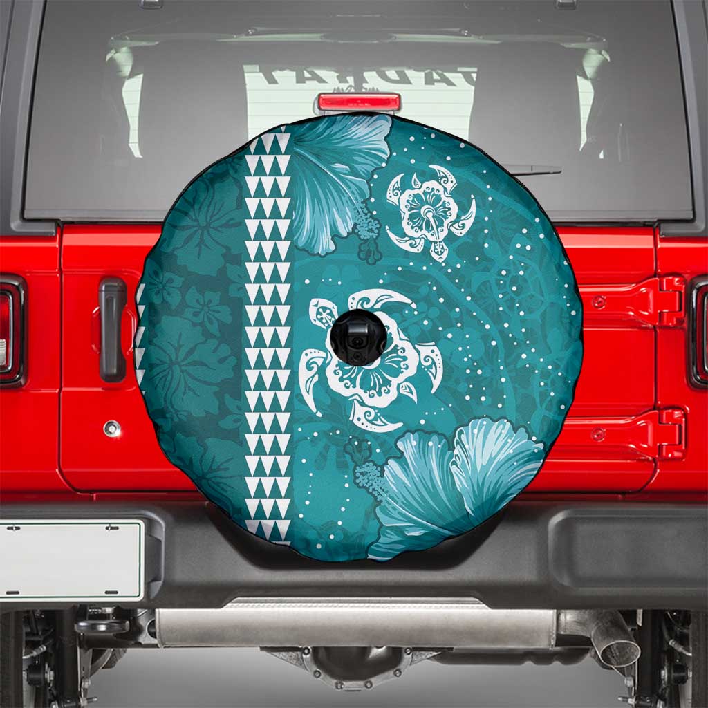 Teal Hibiscus Turle Spare Tire Cover Hawaiian Style Tribal Tapa Pattern