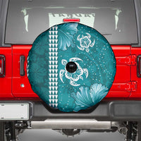 Teal Hibiscus Turle Spare Tire Cover Hawaiian Style Tribal Tapa Pattern