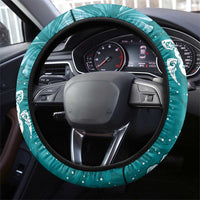 Teal Hibiscus Turle Steering Wheel Cover Hawaiian Style Tribal Tapa Pattern