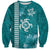 Teal Hibiscus Turle Sweatshirt Hawaiian Style Tribal Tapa Pattern