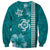 Teal Hibiscus Turle Sweatshirt Hawaiian Style Tribal Tapa Pattern