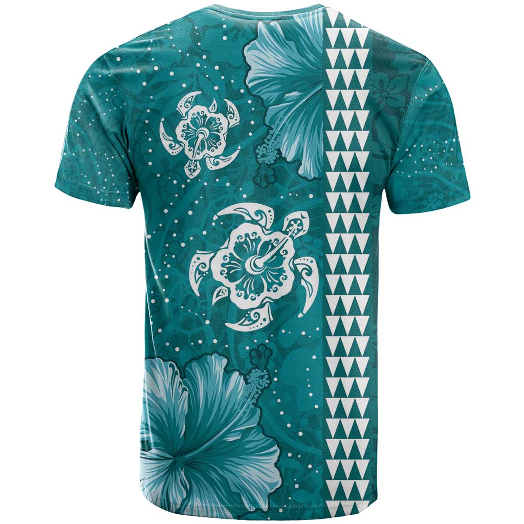 Teal Hibiscus Turle T Shirt Hawaiian Style Tribal Tapa Pattern