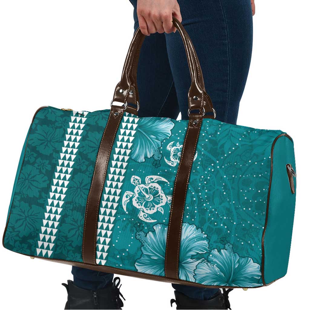 Teal Hibiscus Turle Travel Bag Hawaiian Style Tribal Tapa Pattern - Polynesian Pride