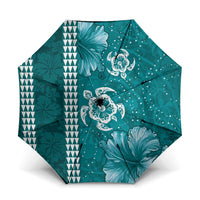 Teal Hibiscus Turle Umbrella Hawaiian Style Tribal Tapa Pattern - Polynesian Pride