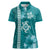 Teal Hibiscus Turle Women Polo Shirt Hawaiian Style Tribal Tapa Pattern