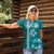 Teal Hibiscus Turle Women Polo Shirt Hawaiian Style Tribal Tapa Pattern