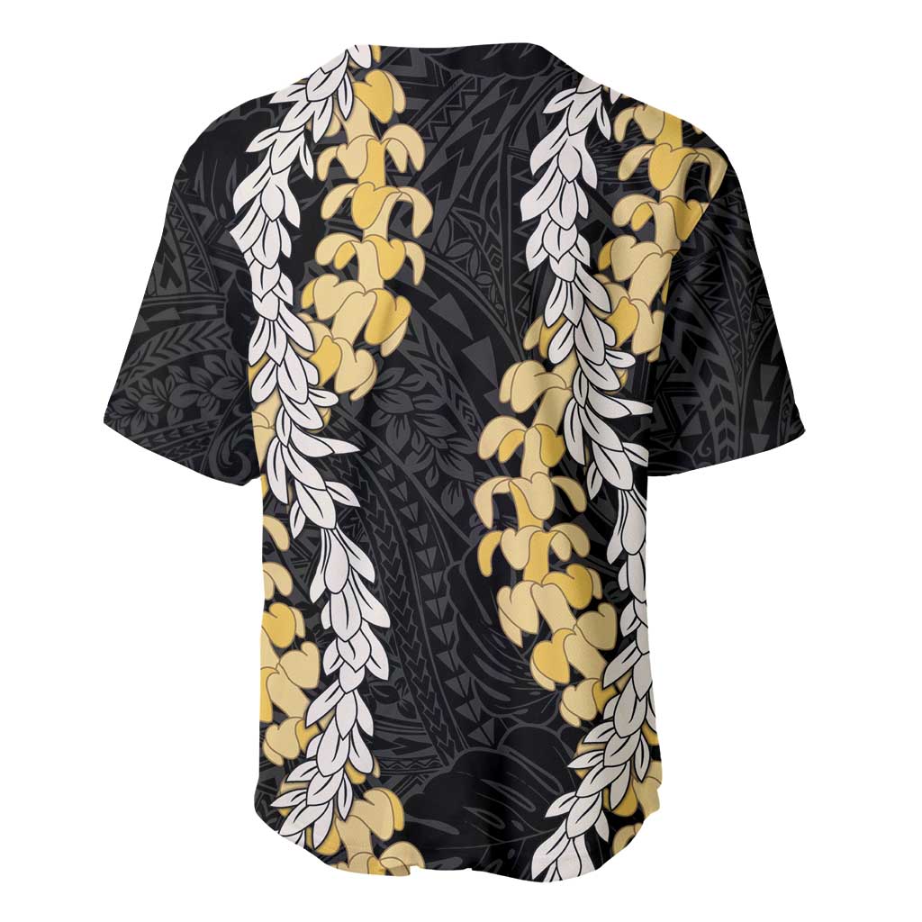 Puakenikeni and Maile Lei Baseball Jersey Black Double Strand Lei