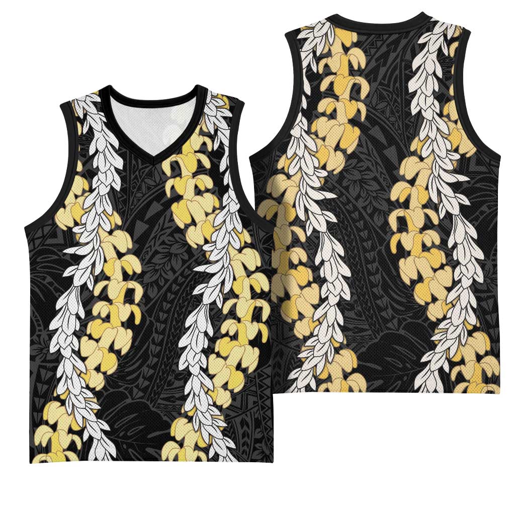 Puakenikeni and Maile Lei Basketball Jersey Black Double Strand Lei LT9 - Polynesian Pride