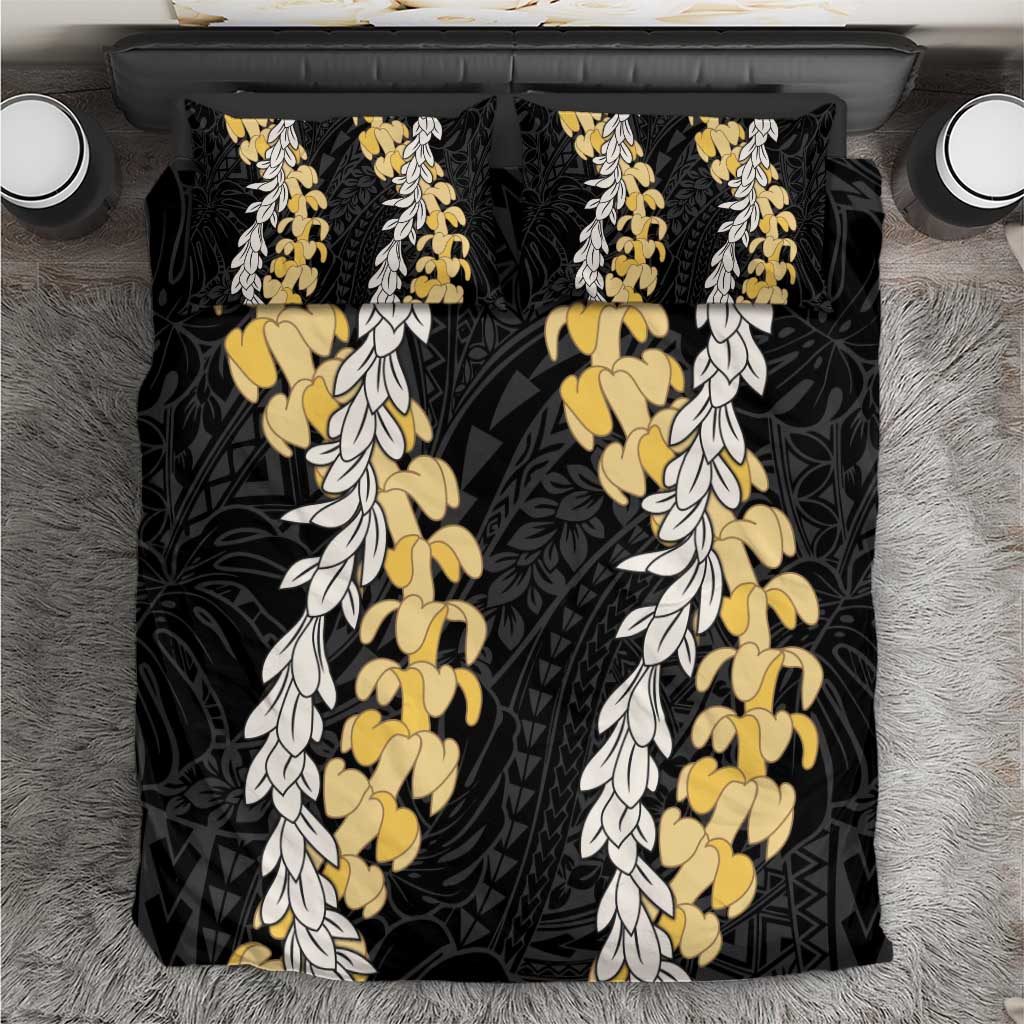 Puakenikeni and Maile Lei Bedding Set Black Double Strand Lei