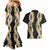 Puakenikeni and Maile Lei Couples Matching Mermaid Dress and Hawaiian Shirt Black Double Strand Lei
