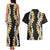 Puakenikeni and Maile Lei Couples Matching Tank Maxi Dress and Hawaiian Shirt Black Double Strand Lei