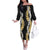 Puakenikeni and Maile Lei Family Matching Off The Shoulder Long Sleeve Dress and Hawaiian Shirt Black Double Strand Lei