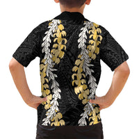 Puakenikeni and Maile Lei Family Matching Off Shoulder Maxi Dress and Hawaiian Shirt Black Double Strand Lei