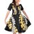 Puakenikeni and Maile Lei Family Matching Off Shoulder Short Dress and Hawaiian Shirt Black Double Strand Lei