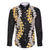 Puakenikeni and Maile Lei Family Matching Off Shoulder Short Dress and Hawaiian Shirt Black Double Strand Lei