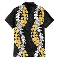 Puakenikeni and Maile Lei Family Matching Short Sleeve Bodycon Dress and Hawaiian Shirt Black Double Strand Lei