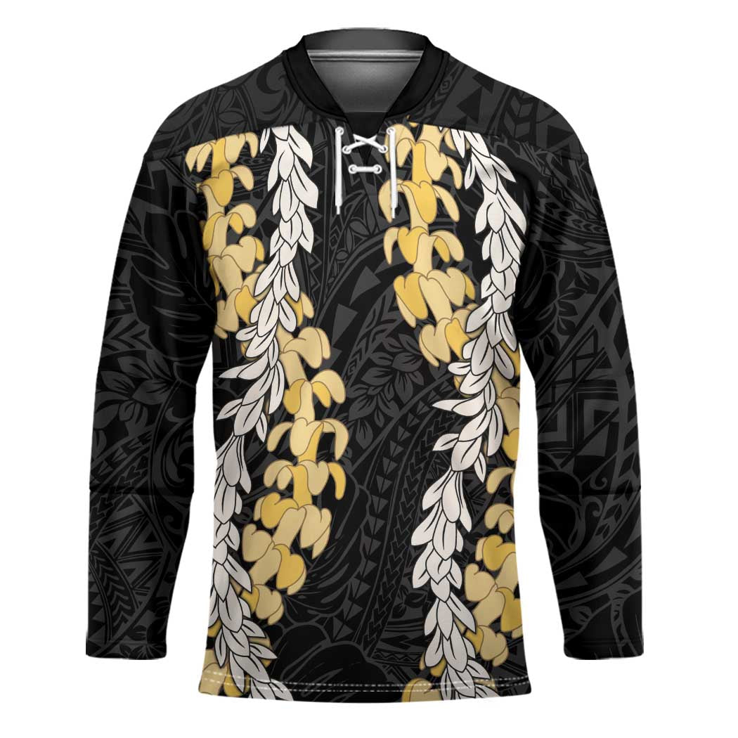 Puakenikeni and Maile Lei Hockey Jersey Black Double Strand Lei - Polynesian Pride