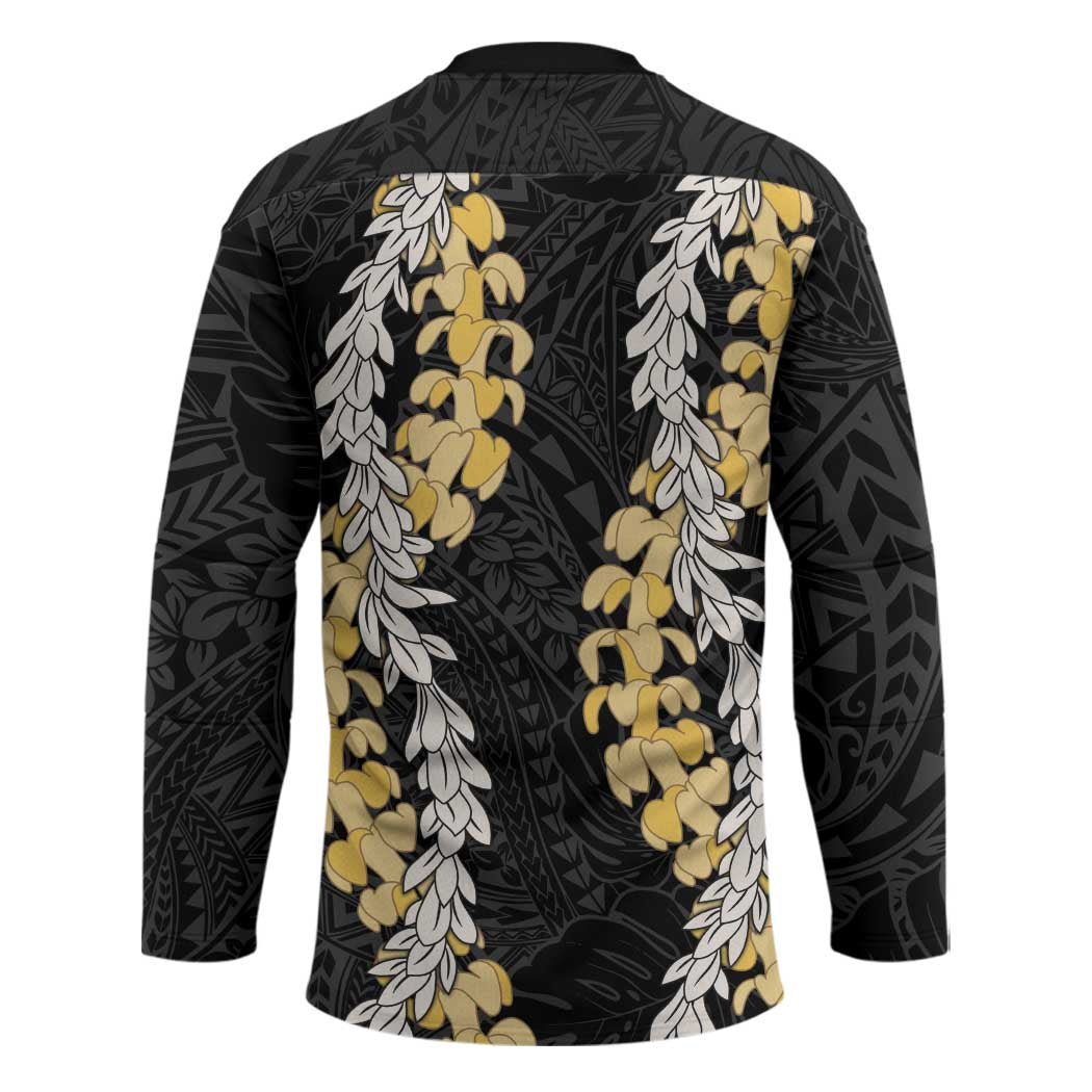 Puakenikeni and Maile Lei Hockey Jersey Black Double Strand Lei - Polynesian Pride