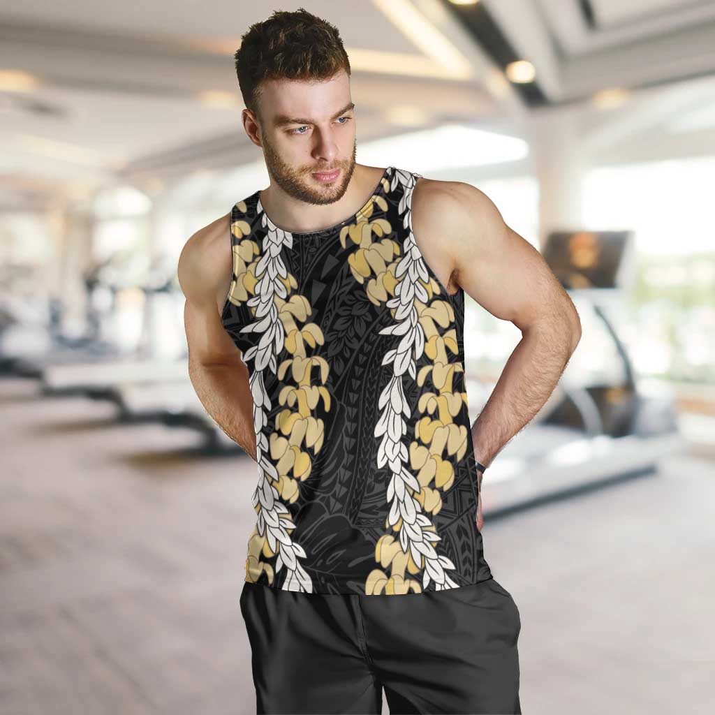 Puakenikeni and Maile Lei Men Tank Top Black Double Strand Lei