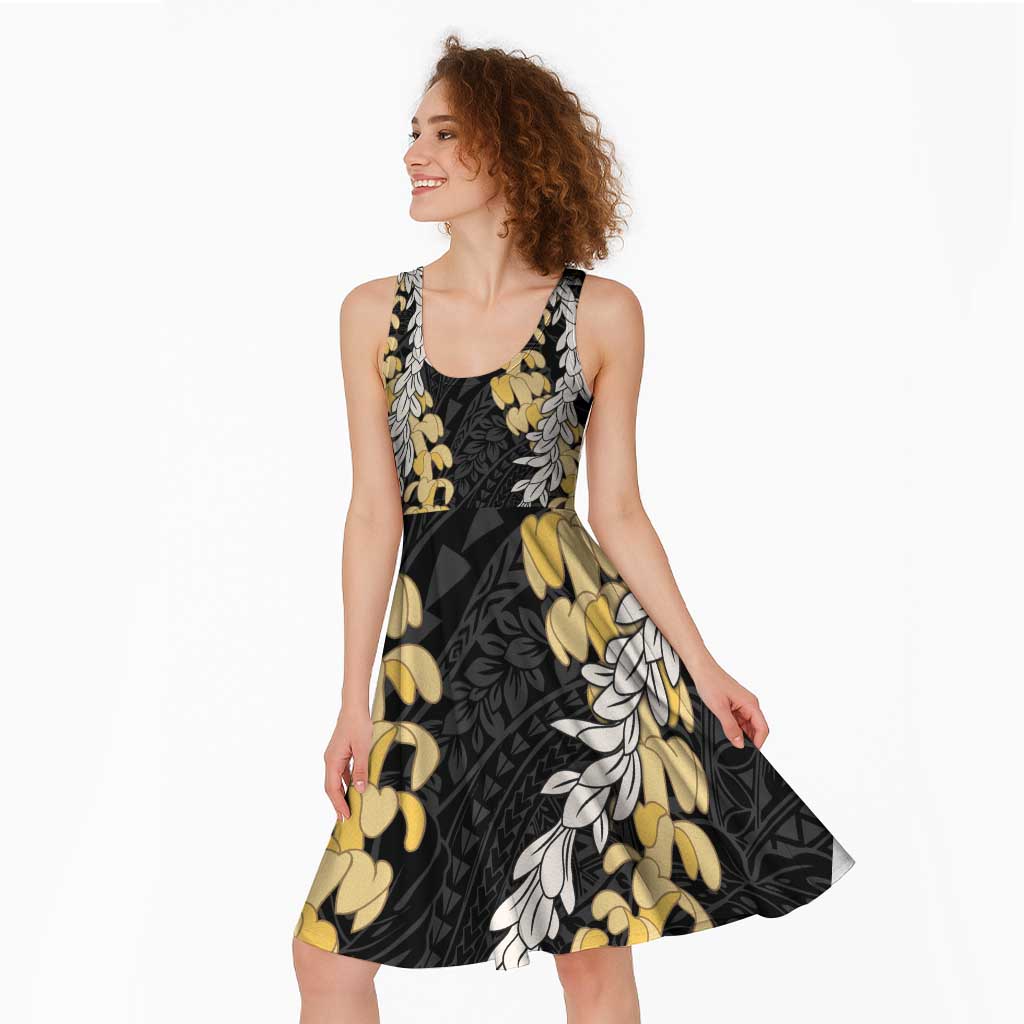 Puakenikeni and Maile Lei Midi Dress Black Double Strand Lei - Polynesian Pride