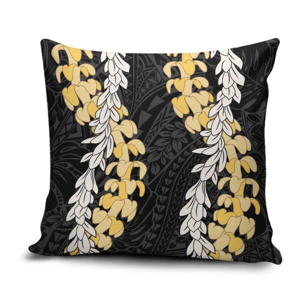 Puakenikeni and Maile Lei Pillow Cover Black Double Strand Lei LT9 Black - Polynesian Pride
