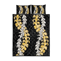 Puakenikeni and Maile Lei Quilt Bed Set Black Double Strand Lei