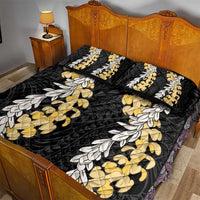 Puakenikeni and Maile Lei Quilt Bed Set Black Double Strand Lei
