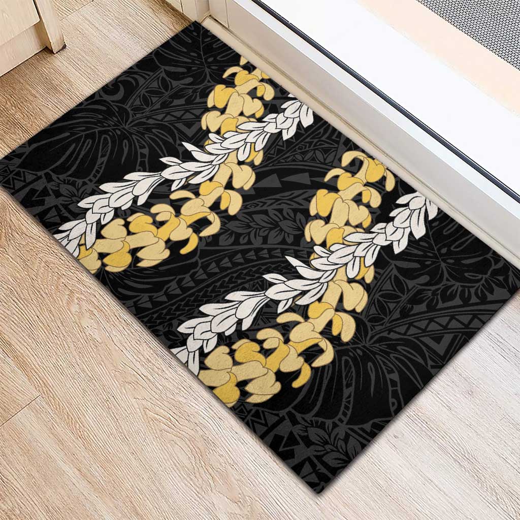 Puakenikeni and Maile Lei Rubber Doormat Black Double Strand Lei