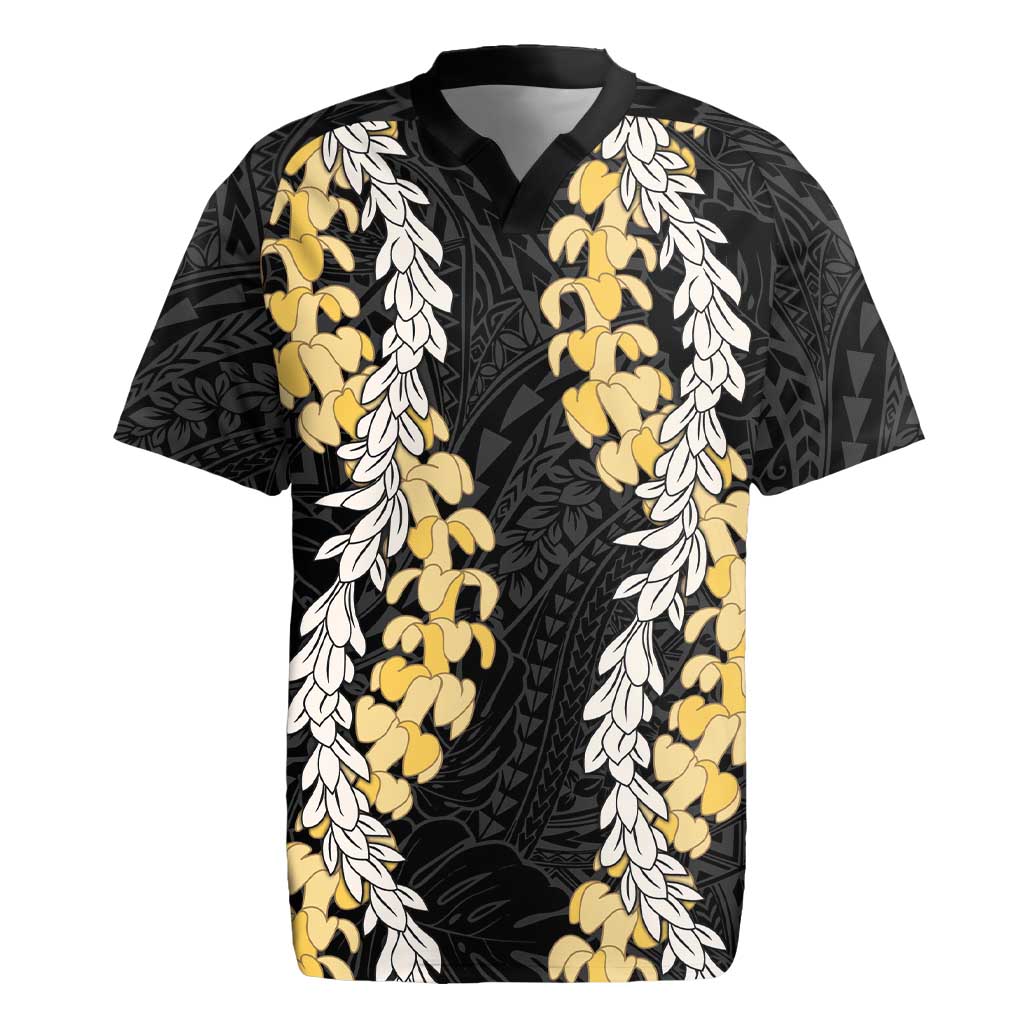 Puakenikeni and Maile Lei Rugby Jersey Black Double Strand Lei