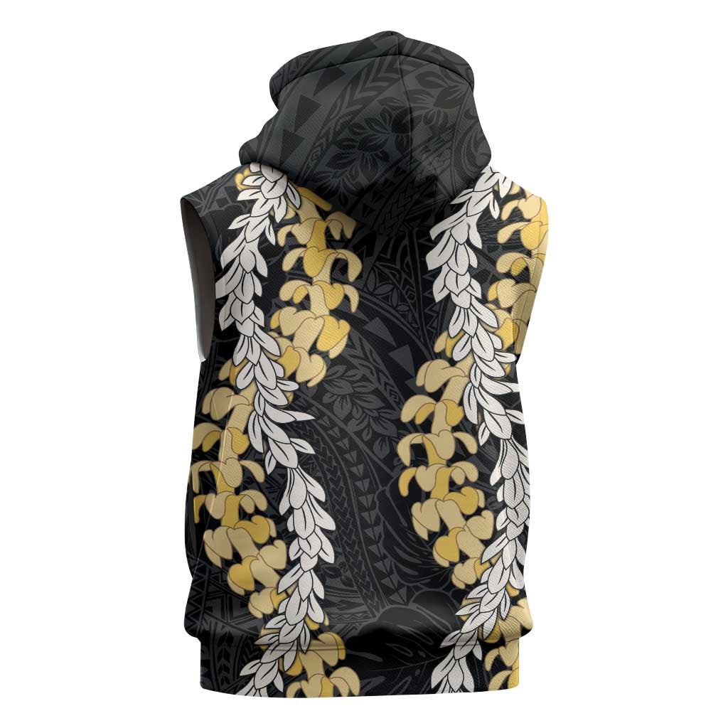 Puakenikeni and Maile Lei Sleeveless Hoodie Black Double Strand Lei LT9 - Polynesian Pride