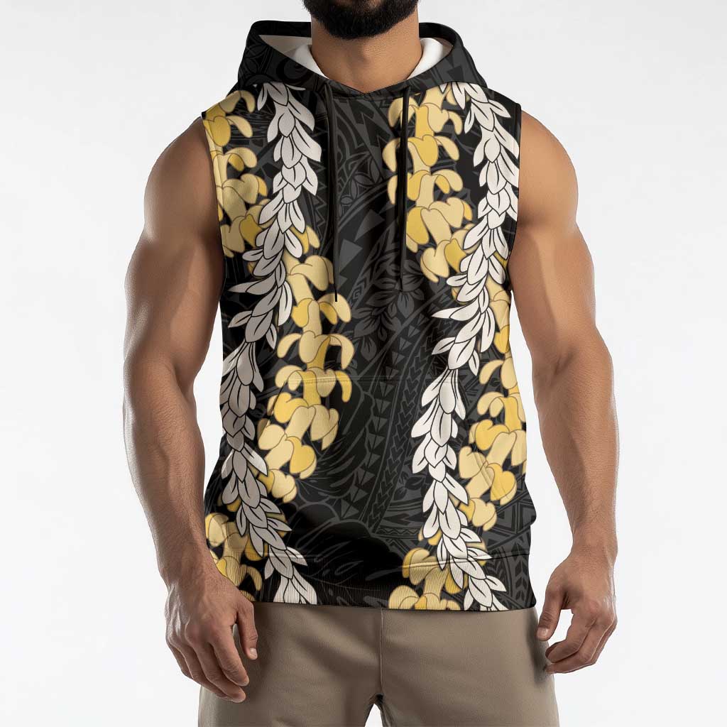 Puakenikeni and Maile Lei Sleeveless Hoodie Black Double Strand Lei LT9 - Polynesian Pride