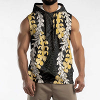 Puakenikeni and Maile Lei Sleeveless Hoodie Black Double Strand Lei LT9 - Polynesian Pride