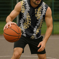 Puakenikeni and Maile Lei Sleeveless Hoodie Black Double Strand Lei LT9 - Polynesian Pride