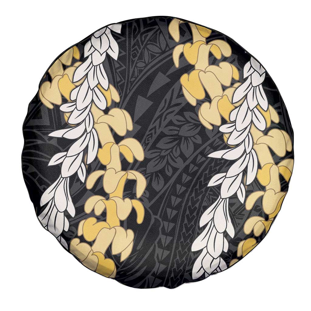 Puakenikeni and Maile Lei Spare Tire Cover Black Double Strand Lei