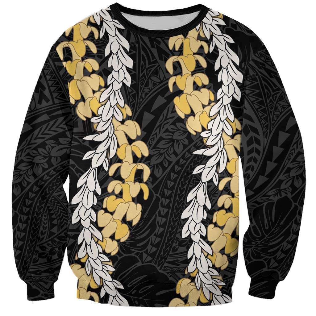 Puakenikeni and Maile Lei Sweatshirt Black Double Strand Lei