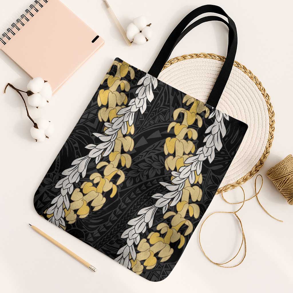Puakenikeni and Maile Lei Tote Bag Black Double Strand Lei LT9 Black Strap One Size Black - Polynesian Pride