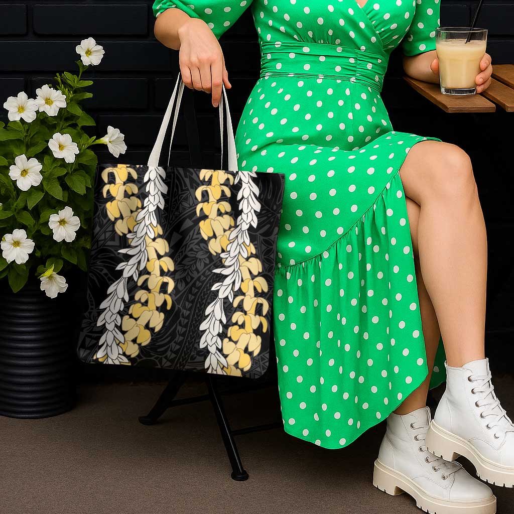 Puakenikeni and Maile Lei Tote Bag Black Double Strand Lei - Polynesian Pride