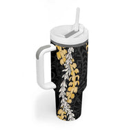 Puakenikeni and Maile Lei Tumbler With Handle Black Double Strand Lei